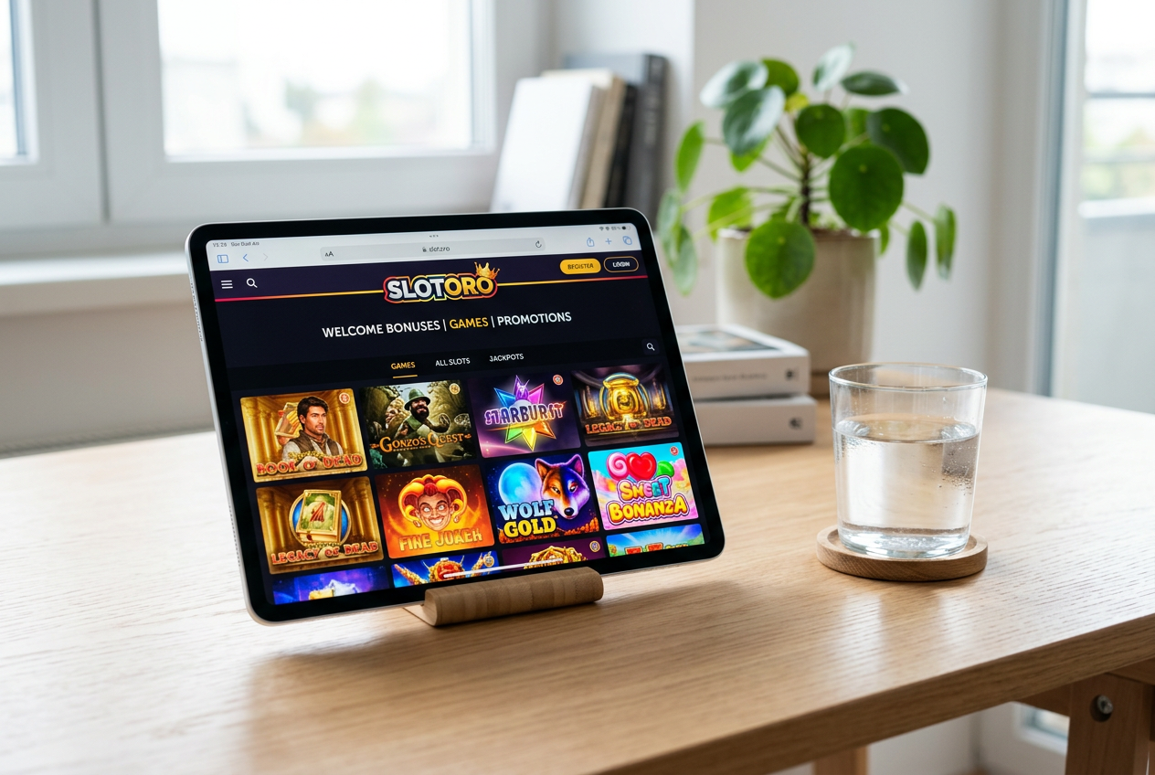 Interfejs kasyna online Slotoro na ekranie tabletu